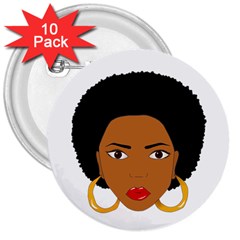 African American Woman With ?urly Hair 3  Buttons (10 Pack)  by bumblebamboo