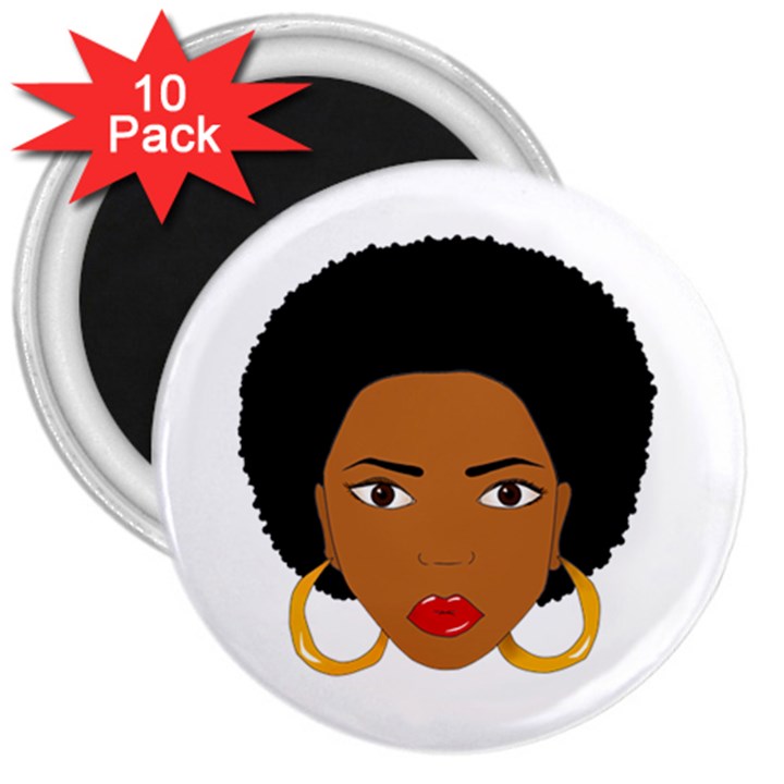 African American woman with сurly hair 3  Magnets (10 pack) 