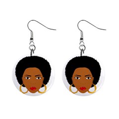 African American Woman With ?urly Hair Mini Button Earrings by bumblebamboo