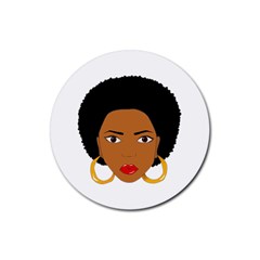 African American Woman With ?urly Hair Rubber Round Coaster (4 Pack) 