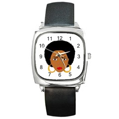 African American Woman With ?urly Hair Square Metal Watch by bumblebamboo