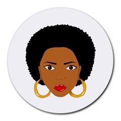 African American Woman With ?urly Hair Round Mousepads by bumblebamboo