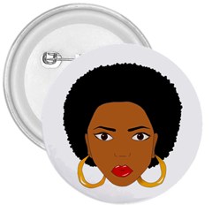 African American Woman With ?urly Hair 3  Buttons by bumblebamboo