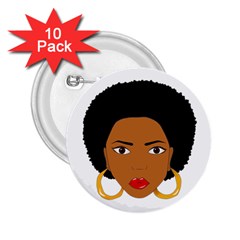 African American Woman With ?urly Hair 2 25  Buttons (10 Pack)  by bumblebamboo