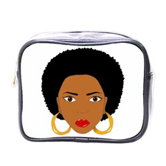 African American Woman With ?urly Hair Mini Toiletries Bag (one Side) by bumblebamboo