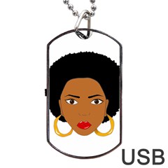 African American Woman With ?urly Hair Dog Tag Usb Flash (two Sides) by bumblebamboo