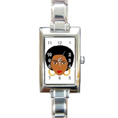 African American Woman With ?urly Hair Rectangle Italian Charm Watch by bumblebamboo