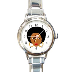 African American Woman With ?urly Hair Round Italian Charm Watch by bumblebamboo