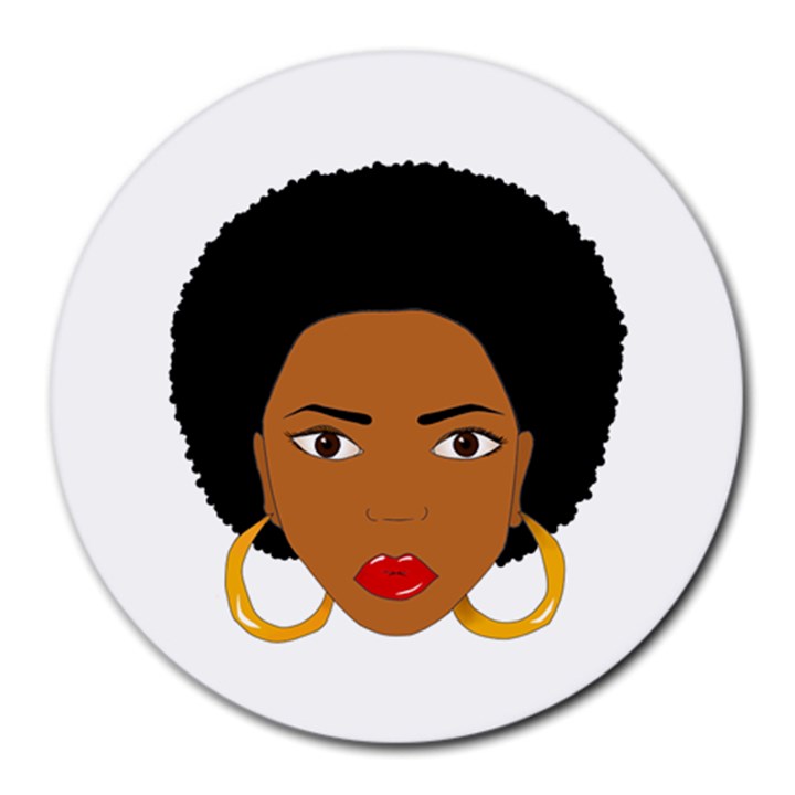 African American woman with сurly hair Round Mousepads