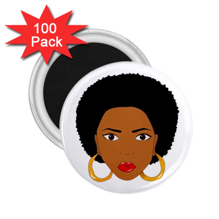 African American woman with сurly hair 2.25  Magnets (100 pack) 