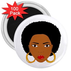 African American Woman With ?urly Hair 3  Magnets (100 Pack)