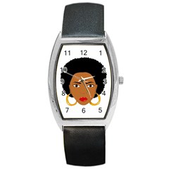 African American Woman With ?urly Hair Barrel Style Metal Watch by bumblebamboo