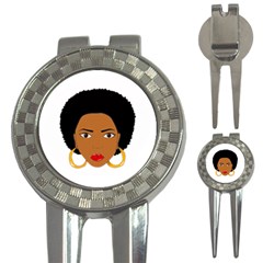 African American Woman With ?urly Hair 3-in-1 Golf Divots by bumblebamboo