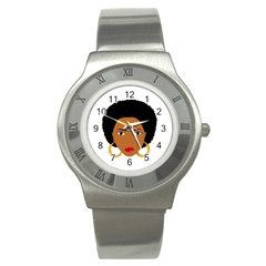 African American Woman With ?urly Hair Stainless Steel Watch by bumblebamboo