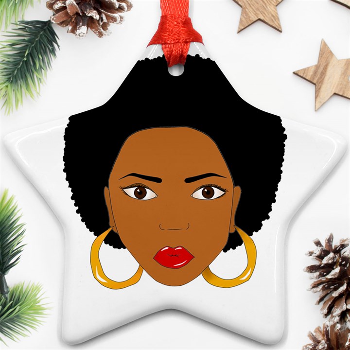 African American woman with сurly hair Star Ornament (Two Sides)