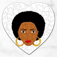 African American Woman With ?urly Hair Jigsaw Puzzle (heart) by bumblebamboo