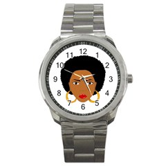 African American Woman With ?urly Hair Sport Metal Watch by bumblebamboo