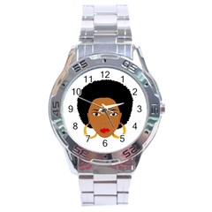 African American Woman With ?urly Hair Stainless Steel Analogue Watch