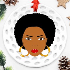 African American Woman With ?urly Hair Ornament (round Filigree) by bumblebamboo