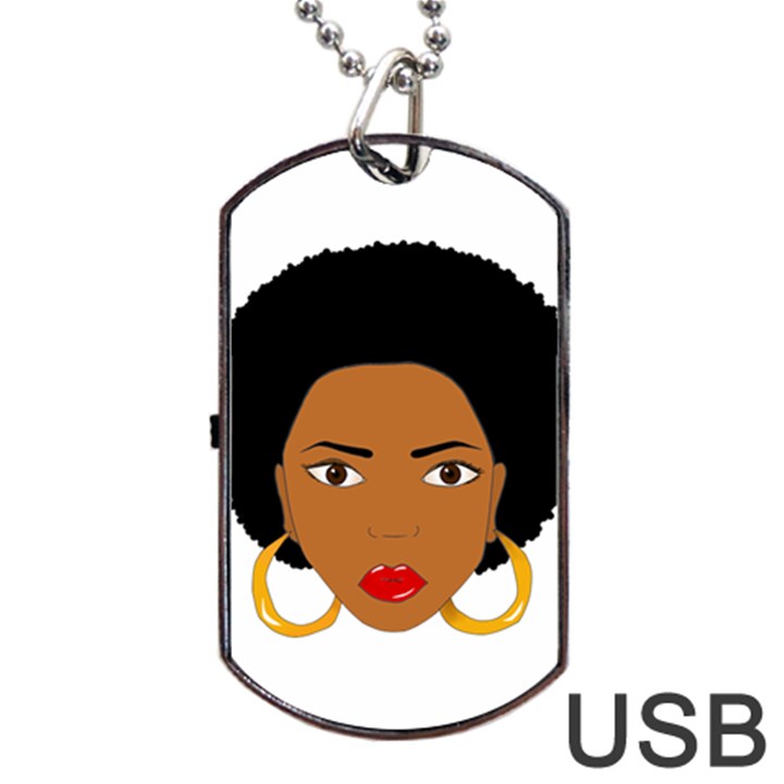 African American woman with сurly hair Dog Tag USB Flash (One Side)