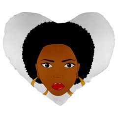 African American Woman With ?urly Hair Large 19  Premium Heart Shape Cushions by bumblebamboo