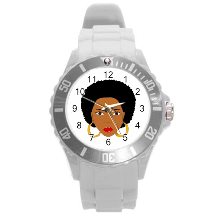 African American woman with сurly hair Round Plastic Sport Watch (L)