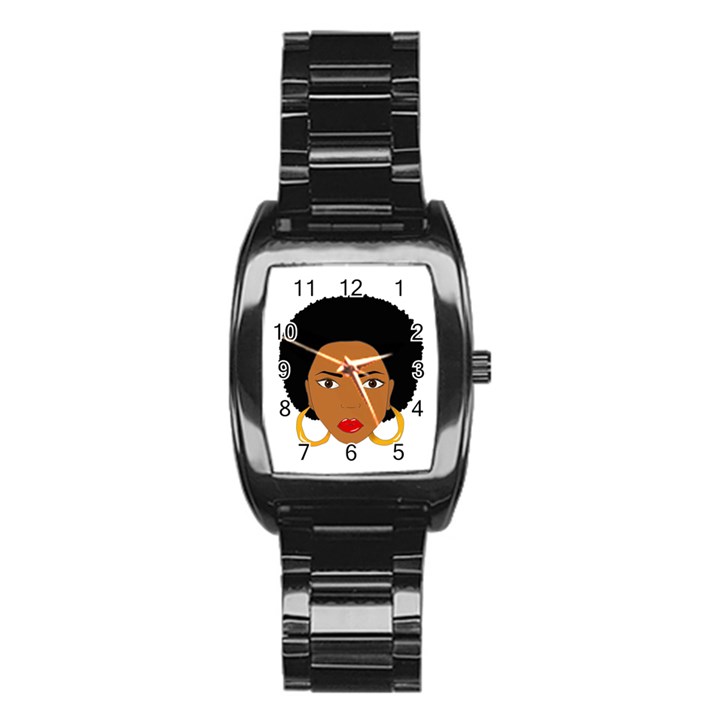 African American woman with сurly hair Stainless Steel Barrel Watch