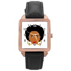 African American Woman With ?urly Hair Rose Gold Leather Watch 