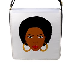 African American Woman With ?urly Hair Flap Closure Messenger Bag (l) by bumblebamboo