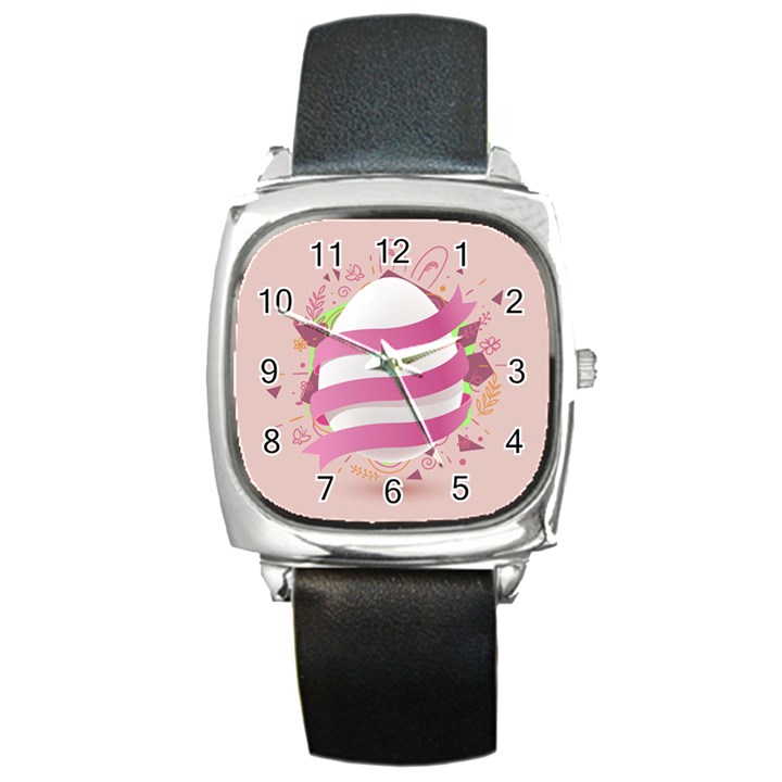 Easter Egg Colorful Spring Color Square Metal Watch