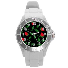 Roses Flowers Spring Flower Nature Round Plastic Sport Watch (l)