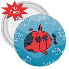 Dive Scuba Ocean Sea Water Fish 3  Buttons (10 Pack)  by Pakrebo