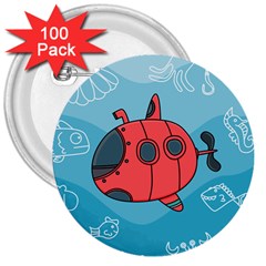 Dive Scuba Ocean Sea Water Fish 3  Buttons (100 Pack)  by Pakrebo