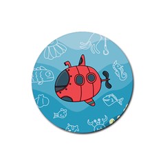 Dive Scuba Ocean Sea Water Fish Rubber Round Coaster (4 Pack)  by Pakrebo