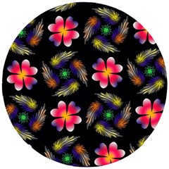 Pattern Flowers Wallpaper Wooden Puzzle Round