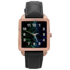 Fractal Lines Wallpaper Backdrop Rose Gold Leather Watch  by Pakrebo