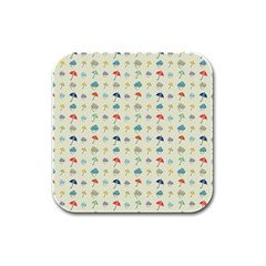 Clouds And Umbrellas Seasons Pattern Rubber Square Coaster (4 Pack)  by Pakrebo