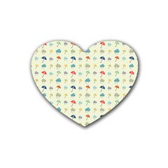 Clouds And Umbrellas Seasons Pattern Rubber Coaster (heart)  by Pakrebo