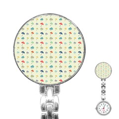 Clouds And Umbrellas Seasons Pattern Stainless Steel Nurses Watch by Pakrebo