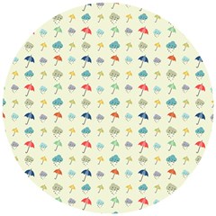 Clouds And Umbrellas Seasons Pattern Wooden Puzzle Round