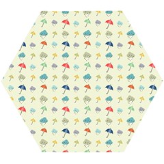 Clouds And Umbrellas Seasons Pattern Wooden Puzzle Hexagon by Pakrebo