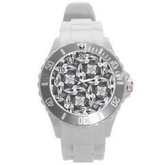 Ornament Pattern Background Round Plastic Sport Watch (l)