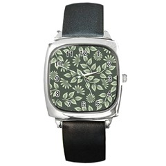 Flowers Pattern Spring Green Square Metal Watch by Pakrebo