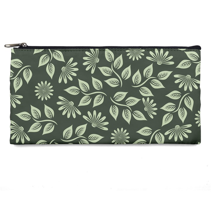 Flowers Pattern Spring Green Pencil Cases