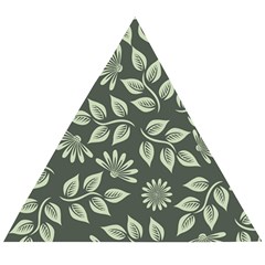 Flowers Pattern Spring Green Wooden Puzzle Triangle