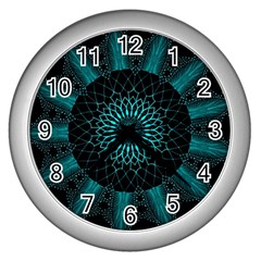 Ornament District Turquoise Wall Clock (silver) by Pakrebo