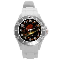 Fractal Digital Art Round Plastic Sport Watch (l)