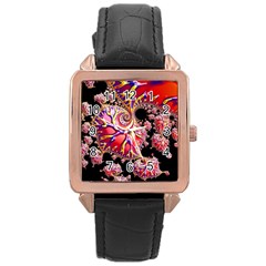 Fractals Colorful Pattern Rose Gold Leather Watch  by Pakrebo