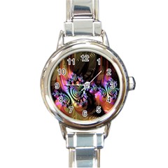 Fractal Colorful Background Round Italian Charm Watch by Pakrebo