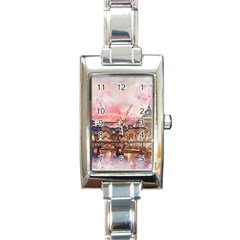 City Buildings Bridge Water River Rectangle Italian Charm Watch by Pakrebo